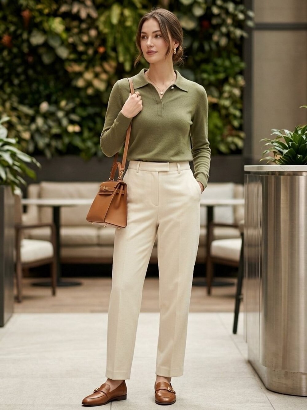 Vintage Mark Shale 100% Cashmere Sage Green Polo Academia Minimalist Sweater S